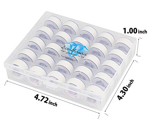 Simthread 25pcs 90WT White Prewound Bobbin Thread Size A Class 15 (SA156) with Clear Storage Plastic Case Box 60S/2 for Brother Embroidery Thread Sewing Thread Machine DIY