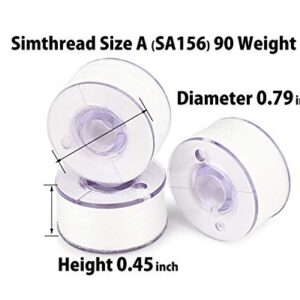 Simthread 25pcs 90WT White Prewound Bobbin Thread Size A Class 15 (SA156) with Clear Storage Plastic Case Box 60S/2 for Brother Embroidery Thread Sewing Thread Machine DIY