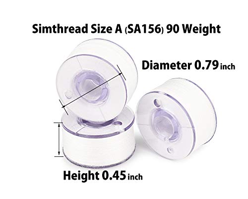 Simthread 25pcs 90WT White Prewound Bobbin Thread Size A Class 15 (SA156) with Clear Storage Plastic Case Box 60S/2 for Brother Embroidery Thread Sewing Thread Machine DIY