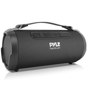 pyle wireless portable bluetooth boombox speaker - 200 watt rechargeable boom box speaker portable music barrel loud stereo system with aux input, mp3/usb/sd port, fm radio, 4" tweeter - pbmspg1bk