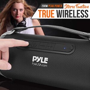 Pyle Wireless Portable Bluetooth Boombox Speaker - 200 Watt Rechargeable Boom Box Speaker Portable Music Barrel Loud Stereo System With AUX Input, MP3/USB/SD Port, Fm Radio, 4" Tweeter - PBMSPG1BK