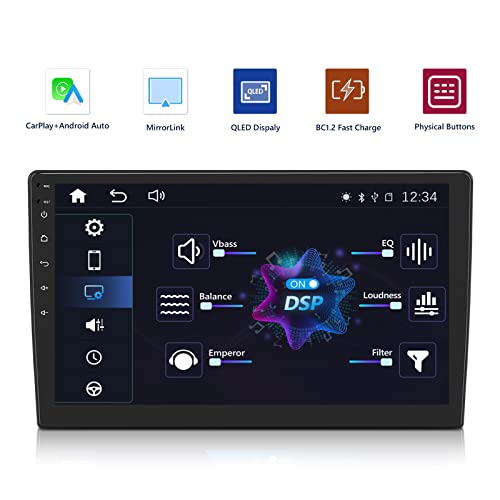 Eonon 10.1 Inch Double Din Car Stereo,Wired and Wireless CarPlay & Android Auto, Mirror Link, QLED Display Car Radio Receiver, Quick Charge/Built in DSP, Bluetooth 5.0-X20PLUS