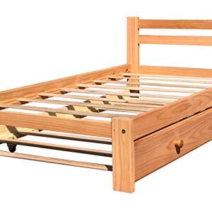 Amazonas Honey Pine Finish Twin Bed & Trundle Solid Pine Wooden Trundle Bed Hardwood Slats Support Suitable for Boys Girls Kids Bedroom Wooden Bed Frame