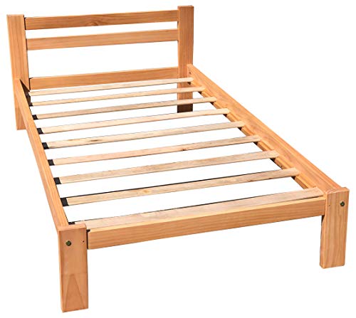 Amazonas Honey Pine Finish Twin Bed & Trundle Solid Pine Wooden Trundle Bed Hardwood Slats Support Suitable for Boys Girls Kids Bedroom Wooden Bed Frame