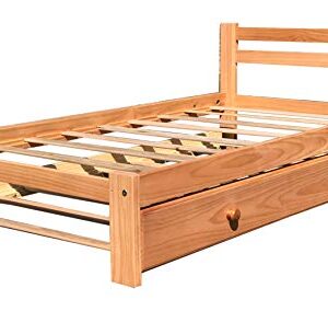 Amazonas Honey Pine Finish Twin Bed & Trundle Solid Pine Wooden Trundle Bed Hardwood Slats Support Suitable for Boys Girls Kids Bedroom Wooden Bed Frame