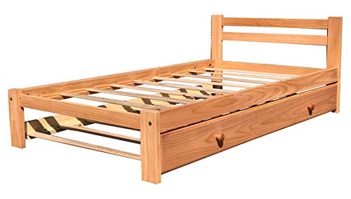 Amazonas Honey Pine Finish Twin Bed & Trundle Solid Pine Wooden Trundle Bed Hardwood Slats Support Suitable for Boys Girls Kids Bedroom Wooden Bed Frame