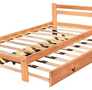 Amazonas Honey Pine Finish Twin Bed & Trundle Solid Pine Wooden Trundle Bed Hardwood Slats Support Suitable for Boys Girls Kids Bedroom Wooden Bed Frame