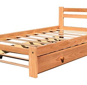 Amazonas Honey Pine Finish Twin Bed & Trundle Solid Pine Wooden Trundle Bed Hardwood Slats Support Suitable for Boys Girls Kids Bedroom Wooden Bed Frame