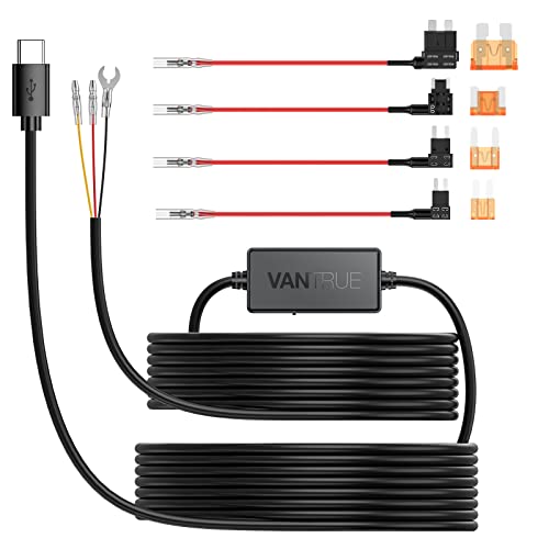 Vantrue 11.5ft Type C USB 12V 24V to 5V Dash Cam Hardwire Kit with Add a Circuit Fuses, Low Voltage Protection for N4, N4 Pro, N2 Pro(2023), E1, E1 Lite, E2, E3, S2-2CH, S2-3CH, N2S, N1 Pro(2023), X4S