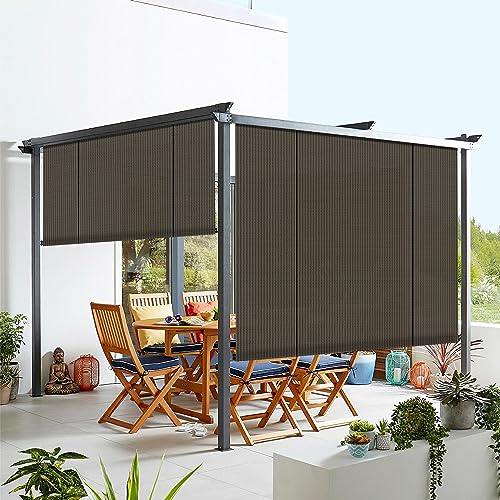 Windscreen4less Exterior Roller Shade Blinds Outdoor Roll Up Shade Privacy for Deck Back Yard Gazebo Pergola Balcony Patio Porch 7’ W x 6’ L Brown…