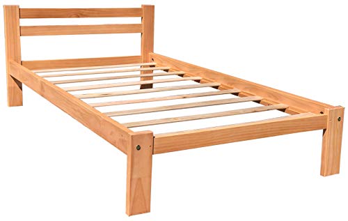 Amazonas Twin Size Bed Frame Solid Pine Wood Honey Pine with Hardwod Slats Support Finish Wooden Kids Bed Single Suitable for Boys Girls Bedroom Wooden Bed Frame