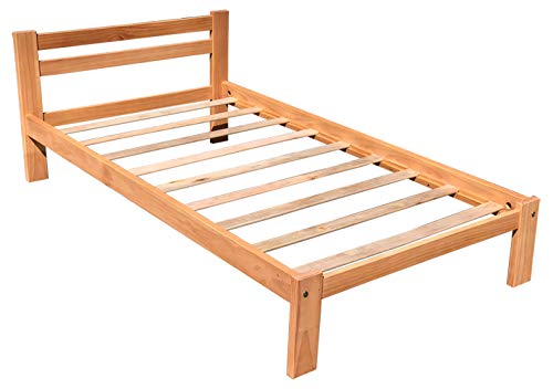 Amazonas Twin Size Bed Frame Solid Pine Wood Honey Pine with Hardwod Slats Support Finish Wooden Kids Bed Single Suitable for Boys Girls Bedroom Wooden Bed Frame