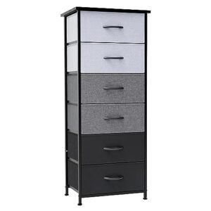 crestlive products vertical dresser storage tower - sturdy steel frame, wood top, easy pull fabric bins, wood handles - organizer unit for bedroom, hallway, entryway, closets - 6 drawers (black&gray)