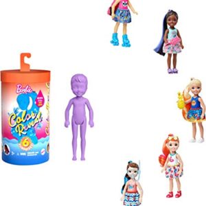 Barbie Color Reveal Chelsea Doll with 6 Surprises: Water Reveals Doll’s Look & Creates Color Change on Hair; 4 Mystery Bags Contain a Surprise Detachable Ponytail, Skirt, Shoes & Accessory