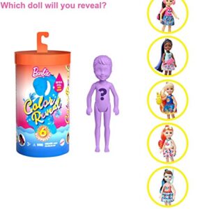 Barbie Color Reveal Chelsea Doll with 6 Surprises: Water Reveals Doll’s Look & Creates Color Change on Hair; 4 Mystery Bags Contain a Surprise Detachable Ponytail, Skirt, Shoes & Accessory