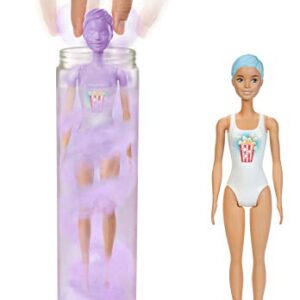 Barbie Color Reveal Doll with 7 Surprises: Water Reveals Doll’s Look & Creates Color Change on Face & Sculpted Hair; 4 Mystery Bags Contain Surprise Scented Wig, Skirt, Shoes & Sponge; Food-Themed