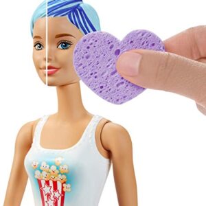 Barbie Color Reveal Doll with 7 Surprises: Water Reveals Doll’s Look & Creates Color Change on Face & Sculpted Hair; 4 Mystery Bags Contain Surprise Scented Wig, Skirt, Shoes & Sponge; Food-Themed