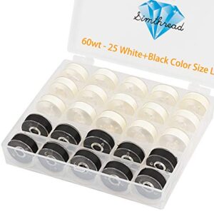 Simthread 25pcs 15White + 10Black Prewound Bobbin Thread Size L (SA155) 60WT for Brother Husqvarna Pfaff Embroidery Thread Sewing Thread Machine with Clear Storage Plastic Case DIY