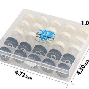 Simthread 25pcs 15White + 10Black Prewound Bobbin Thread Size L (SA155) 60WT for Brother Husqvarna Pfaff Embroidery Thread Sewing Thread Machine with Clear Storage Plastic Case DIY