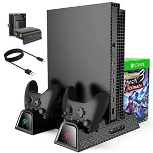 cooling stand for xbox one/one s/one x, ctpower vertical charging station with 2 pack 600mah batteries, games storage, dual controller charging station
