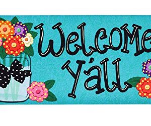 Evergreen Indoor Outdoor Welcome Y'all Bundle Set of 4 - Garden Flag Stand and Flag, Sassafras Doormat Frame and Sassafras Insert