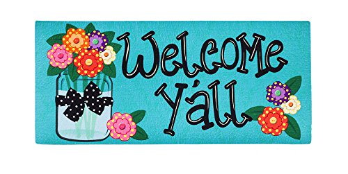 Evergreen Indoor Outdoor Welcome Y'all Bundle Set of 4 - Garden Flag Stand and Flag, Sassafras Doormat Frame and Sassafras Insert