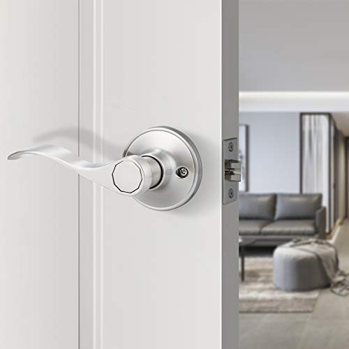 home improvement direct Single Cylinder HandleSet Door Handle for Entrance Front Door Handle for Right Handed Doors, Camelot Trim Lower Half Handle Set in Satin Nickel Finish