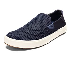 olukai lae'ahi men's slip on sneakers, lightweight barefoot feel & breathable mesh, water resistant heel & wet grip rubber soles, removable gel insert, blue depth/blue depth, 9.5