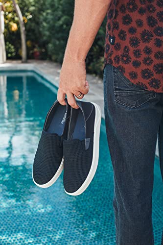 OLUKAI Lae'ahi Men's Slip On Sneakers, Lightweight Barefoot Feel & Breathable Mesh, Water Resistant Heel & Wet Grip Rubber Soles, Removable Gel Insert, Blue Depth/Blue Depth, 9.5