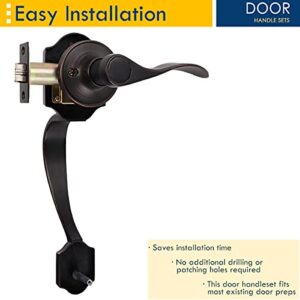 home improvement direct Single Cylinder HandleSet Door Handle for Entrance, Front Door Handle for Right Handed Doors, Camelot Trim Lower Half Handle Set in Oil Rubbed Bronze Finish