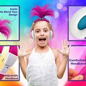 eKids Trolls World Tour Poppy Kids Headphones, Glow in The Dark, Stereo Sound, 3.5mm Jack, Wired Headphones for Kids, Tangle-Free, Volume Control, Childrens Headphones Over Ear for Travel (140)
