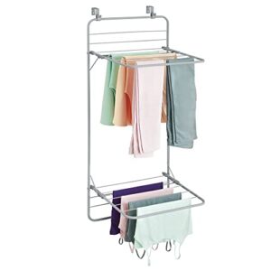 mDesign Steel Collapsible Over The Door, Hanging Laundry Dry Rack Clothes Organizer, 2 Tiers - for Indoor Air-Drying Clothing, Towels, Lingerie, Hosiery, Delicates - Folds Compact - Silver/Gray