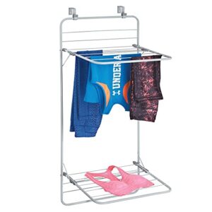 mDesign Steel Collapsible Over The Door, Hanging Laundry Dry Rack Clothes Organizer, 2 Tiers - for Indoor Air-Drying Clothing, Towels, Lingerie, Hosiery, Delicates - Folds Compact - Silver/Gray
