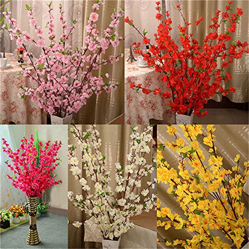 Firlar Artificial Cherry Blossom Branches, 10 Bunches Spring Peach Blossom Silk Flowers Fake Floral Arrangements for Home Wedding Decoration, 26