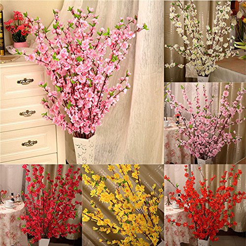 Firlar Artificial Cherry Blossom Branches, 10 Bunches Spring Peach Blossom Silk Flowers Fake Floral Arrangements for Home Wedding Decoration, 26