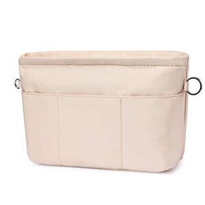 vancore purse organizer insert with 13 pockets, zippered top insert for handbag and tote bag, inside shaper with zipper (beige, large)