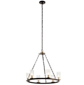 kichler mathias 23" 6 light chandelier with clear ribbed glass in olde bronze