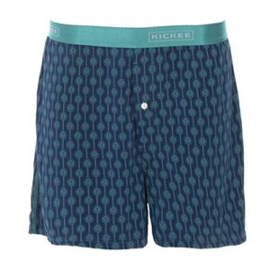 kickee menswear print boxer short (s, navy leaf lattice)