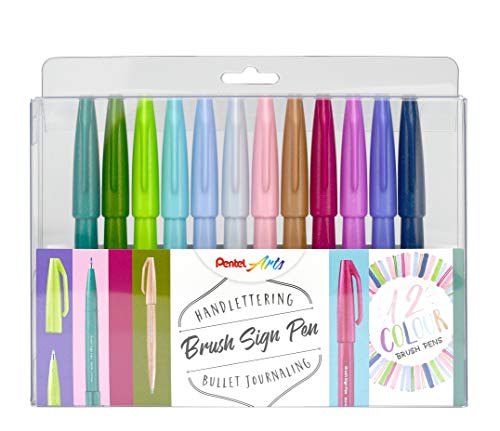 Pentel Brush Sign Pen SES15C-12 Fibre-Tip Pen 12 assorted colours