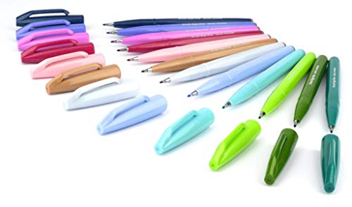 Pentel Brush Sign Pen SES15C-12 Fibre-Tip Pen 12 assorted colours