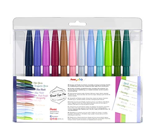 Pentel Brush Sign Pen SES15C-12 Fibre-Tip Pen 12 assorted colours