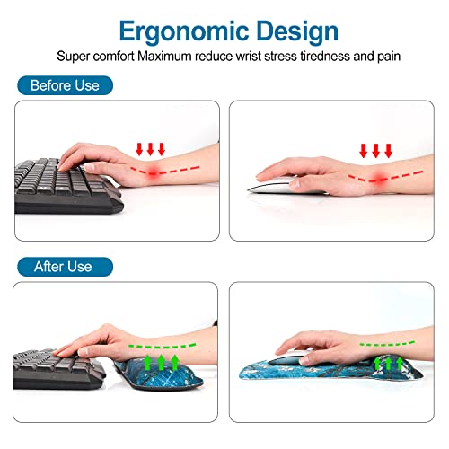 Keyboard Wrist Rest Pad Ergonomic Mouse Pad Set, ToLuLu Gel Mouse Pad Wrist Support for Computer Laptop, Mousepad Keyboard Wrist Support with Memory Foam for Easy Typing Pain Relief, Van Gogh Painting
