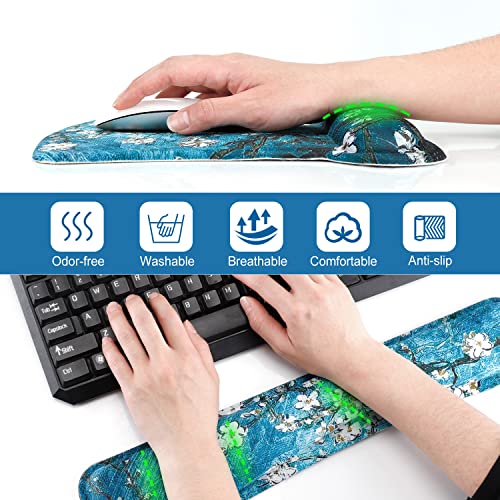 Keyboard Wrist Rest Pad Ergonomic Mouse Pad Set, ToLuLu Gel Mouse Pad Wrist Support for Computer Laptop, Mousepad Keyboard Wrist Support with Memory Foam for Easy Typing Pain Relief, Van Gogh Painting