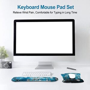 Keyboard Wrist Rest Pad Ergonomic Mouse Pad Set, ToLuLu Gel Mouse Pad Wrist Support for Computer Laptop, Mousepad Keyboard Wrist Support with Memory Foam for Easy Typing Pain Relief, Van Gogh Painting