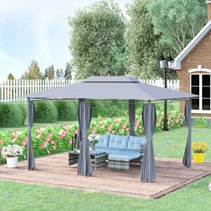 Outsunny 10' x 13' Patio Gazebo, Outdoor Gazebo Canopy Shelter with Curtains, Vented Roof, Steel Frame for Garden, Lawn, Backyard and Deck, Sage Gray