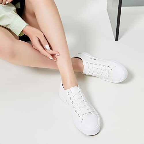 hash bubbie Womens White Sneakers White Shoes Tennis Shoes for Women Women's PU Leather Fashion Sneakers Low top Casual Shoes（PU White.US7）