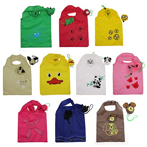 YUYIKES 10PCS Folding Shopping Bags Reusable Shopping Tote Bags Compact Eco Periodic Duty Recycling Use Shopping Bags (Animals)