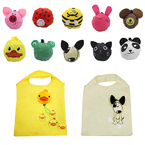 YUYIKES 10PCS Folding Shopping Bags Reusable Shopping Tote Bags Compact Eco Periodic Duty Recycling Use Shopping Bags (Animals)