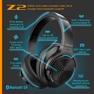 TREBLAB Z2 - Ultra Premium Over Ear Wireless Headphones - High-End Bluetooth 5.0 Stereo aptX, Active Noise Cancelling ANC Microphone, 35H Battery, Sports Gym Workout Travel Auriculares (Renewed)