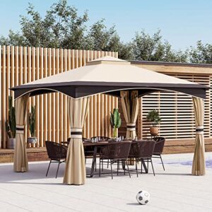 Outsunny 10' x 12' Outdoor Gazebo with Mesh Netting Sidewalls for Shade and Rain, Patio Gazebo Canopy with 2-Tier Soft Top Roof and Steel Frame for Lawn, Garden, Backyard and Deck